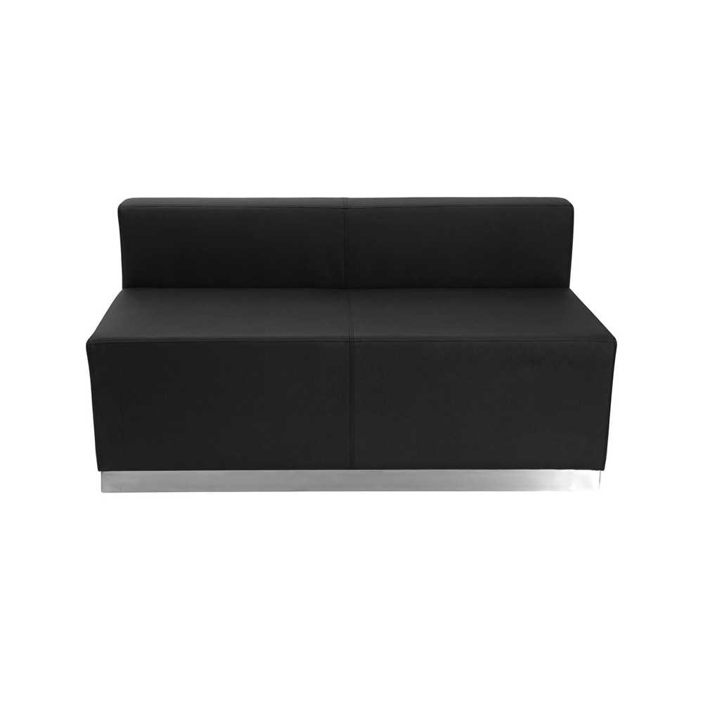 Black LeatherSoft Loveseat with Brushed Stainless Steel Base