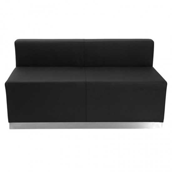 Black LeatherSoft Loveseat with Brushed Stainless Steel Base