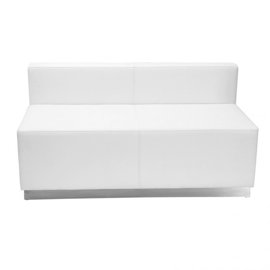 Melrose White LeatherSoft Loveseat with Brushed Stainless Steel Base