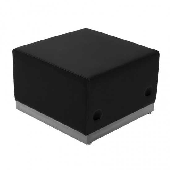 Black LeatherSoft Ottoman with Brushed Stainless Steel Base