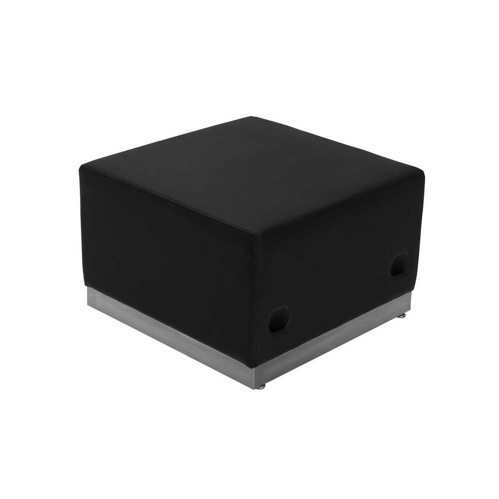 Black LeatherSoft Ottoman with Brushed Stainless Steel Base