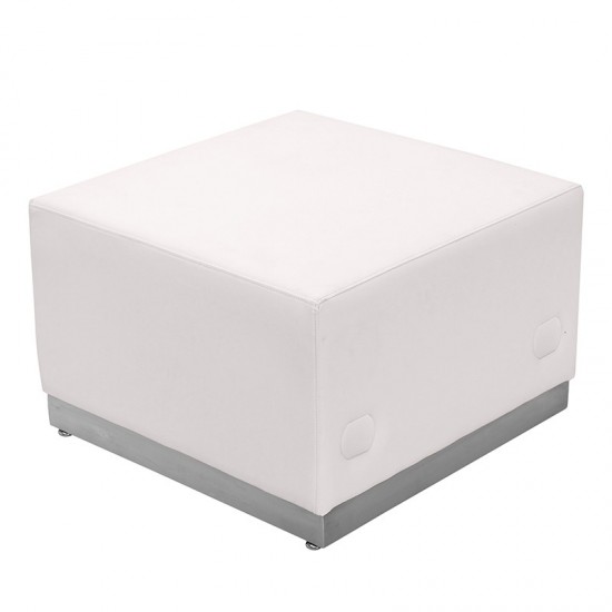 Melrose White LeatherSoft Ottoman with Brushed Stainless Steel Base