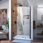 Unidoor 35-36 in. W x 72 in. H Frameless Hinged Shower Door with Support Arm in Satin Black