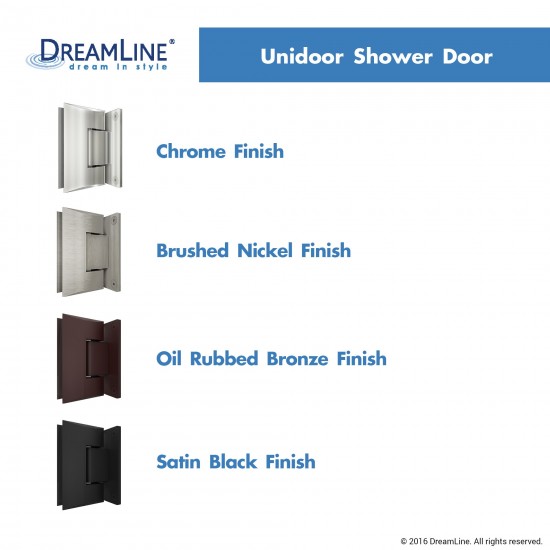 Unidoor 35-36 in. W x 72 in. H Frameless Hinged Shower Door with Support Arm in Satin Black