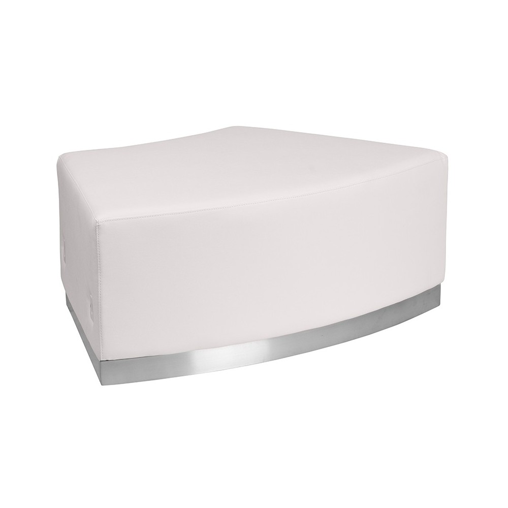 Melrose White LeatherSoft Backless Convex Chair with Brushed Stainless Steel Base