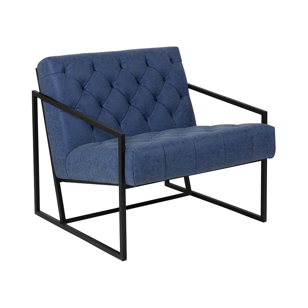 Retro Blue LeatherSoft Tufted Lounge Chair