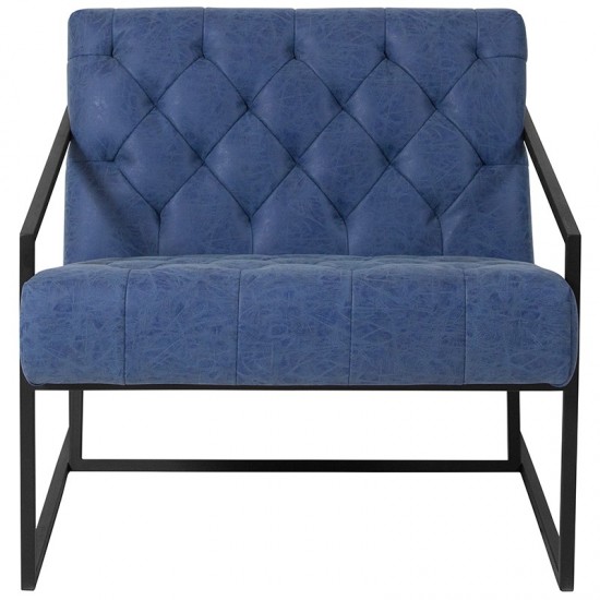 Retro Blue LeatherSoft Tufted Lounge Chair