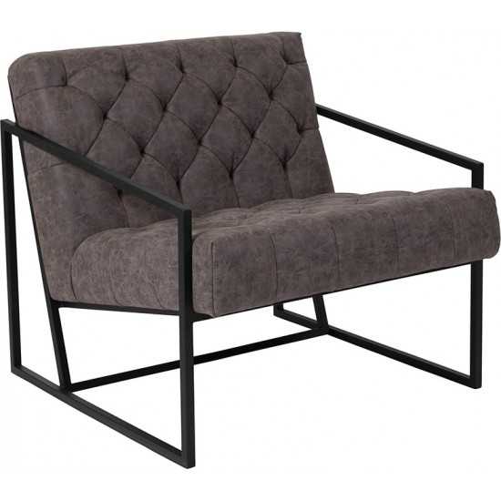 Retro Gray LeatherSoft Tufted Lounge Chair