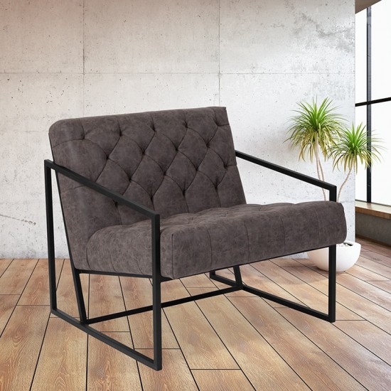Retro Gray LeatherSoft Tufted Lounge Chair