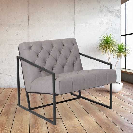 Retro Light Gray LeatherSoft Tufted Lounge Chair