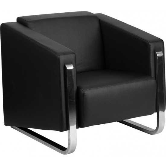 Contemporary Black LeatherSoft Chair with Stainless Steel Frame