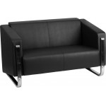 Contemporary Black LeatherSoft Loveseat with Stainless Steel Frame