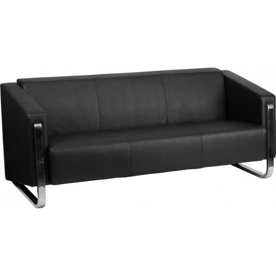 Contemporary Black LeatherSoft Sofa with Stainless Steel Frame