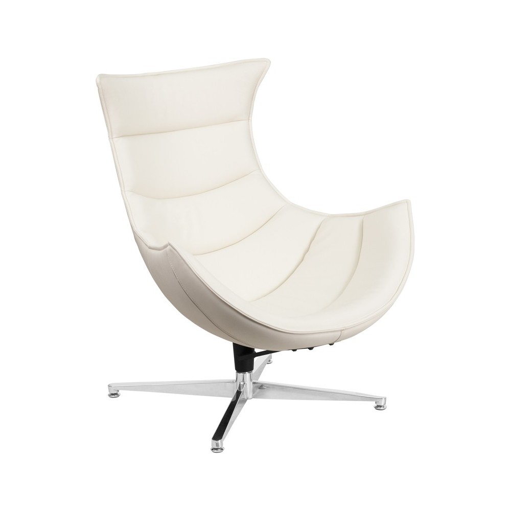 Creamy White LeatherSoft Swivel Cocoon Chair