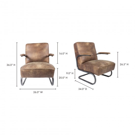 PERTH CLUB CHAIR GRAZED BROWN LEATHER