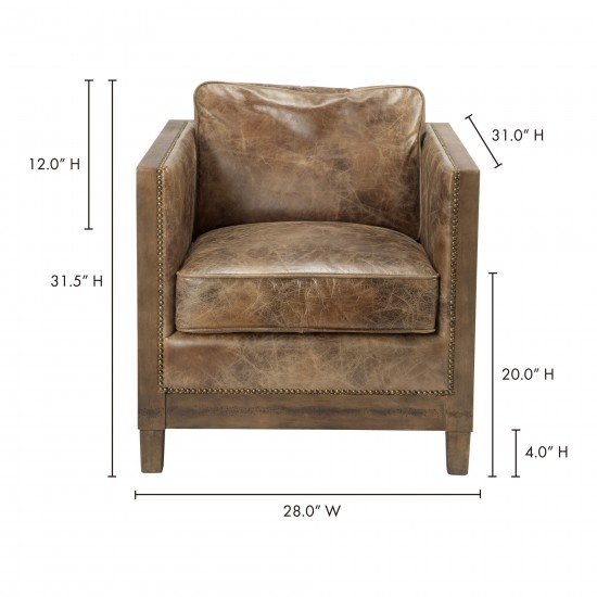 DARLINGTON CLUB CHAIR GRAZED BROWN LEATHER