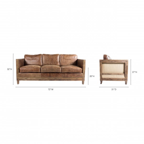 DARLINGTON SOFA GRAZED BROWN LEATHER