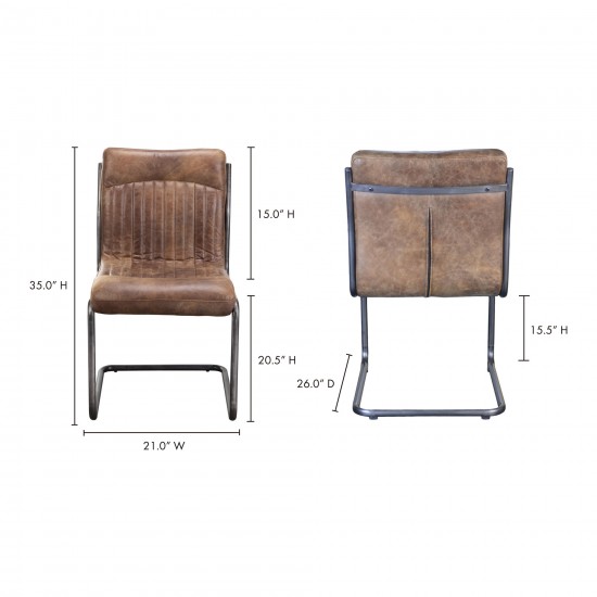 ANSEL DINING CHAIR GRAZED BROWN LEATHER-M2