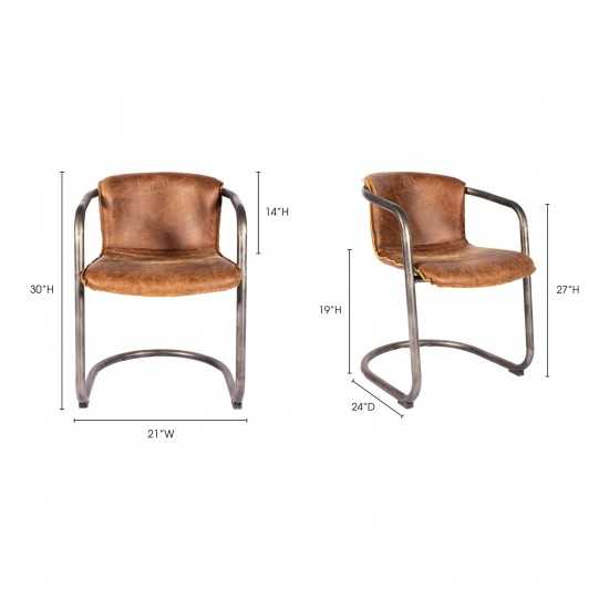 BENEDICT DINING CHAIR GRAZED BROWN LEATHER -M2