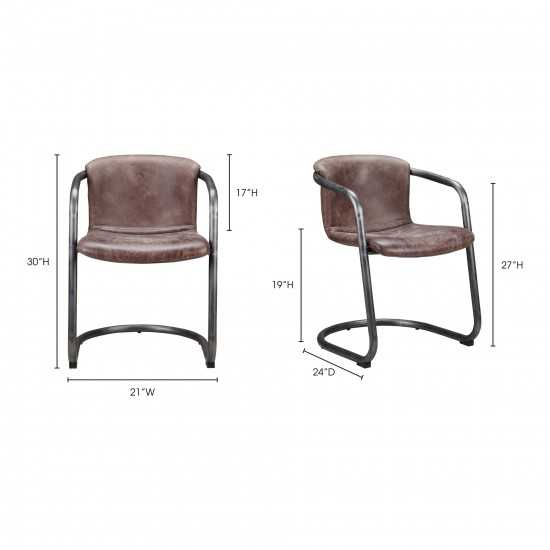 FREEMAN DINING CHAIR GRAZED BROWN LEATHER-M2