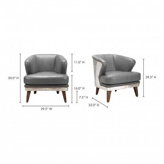 CAMBRIDGE CLUB CHAIR LAVA GREY LEATHER