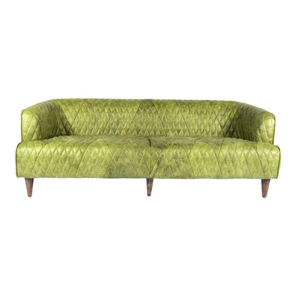 MAGDELAN TUFTED LEATHER SOFA JUNGLE GROVE GREEN LEATHER
