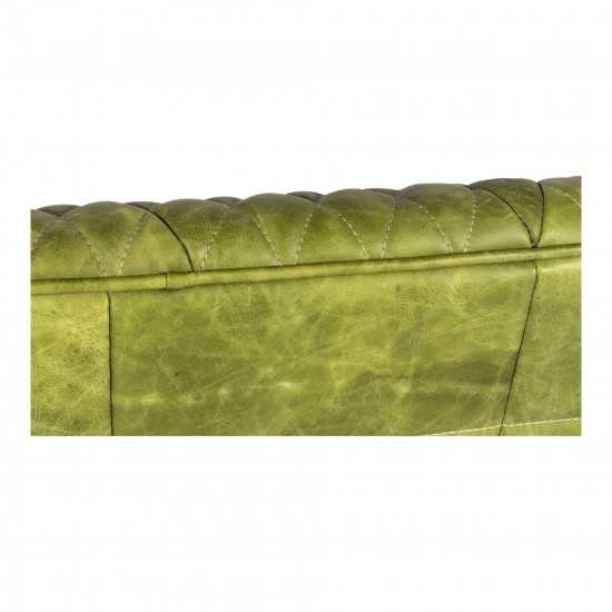 MAGDELAN TUFTED LEATHER SOFA JUNGLE GROVE GREEN LEATHER