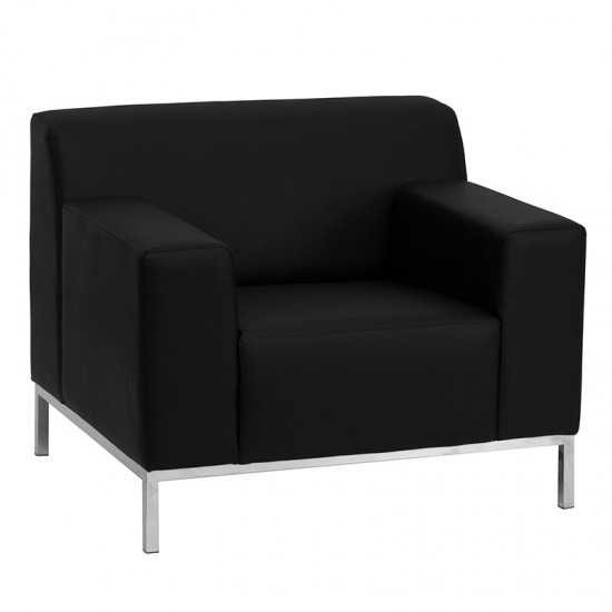 HERCULES Definity Series Contemporary Black LeatherSoft Chair with Stainless Steel Frame