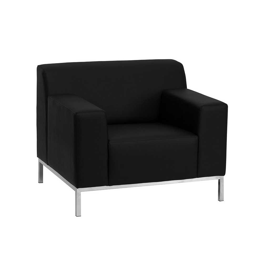 HERCULES Definity Series Contemporary Black LeatherSoft Chair with Stainless Steel Frame