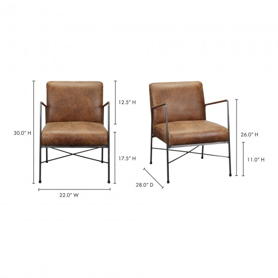 DAGWOOD LEATHER ARM CHAIR OPEN ROAD BROWN LEATHER