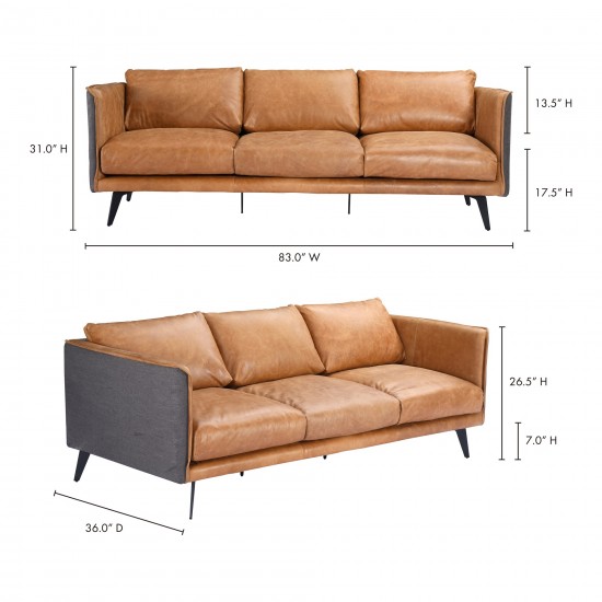 MESSINA LEATHER SOFA CIGARE TAN LEATHER