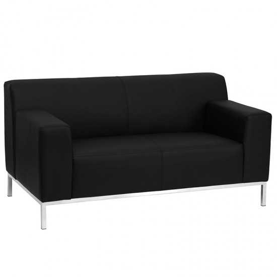 HERCULES Definity Series Contemporary Black LeatherSoft Loveseat with Stainless Steel Frame