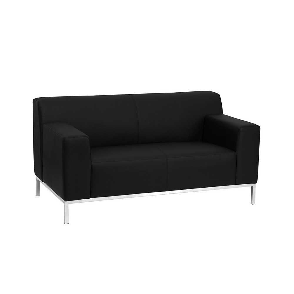 HERCULES Definity Series Contemporary Black LeatherSoft Loveseat with Stainless Steel Frame