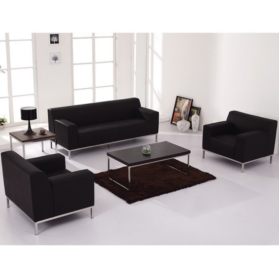 HERCULES Definity Series Contemporary Black LeatherSoft Loveseat with Stainless Steel Frame