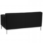 HERCULES Definity Series Contemporary Black LeatherSoft Loveseat with Stainless Steel Frame