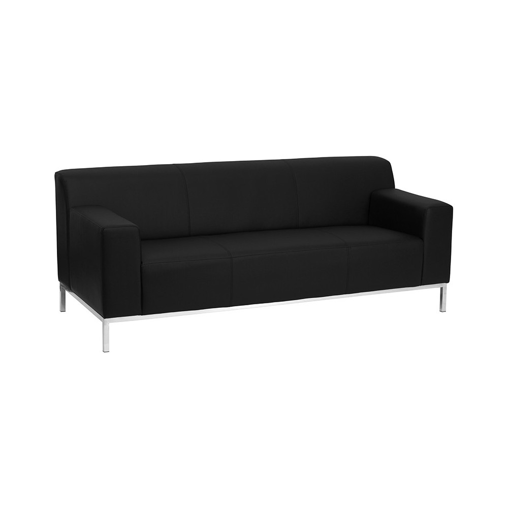 HERCULES Definity Series Contemporary Black LeatherSoft Sofa with Stainless Steel Frame