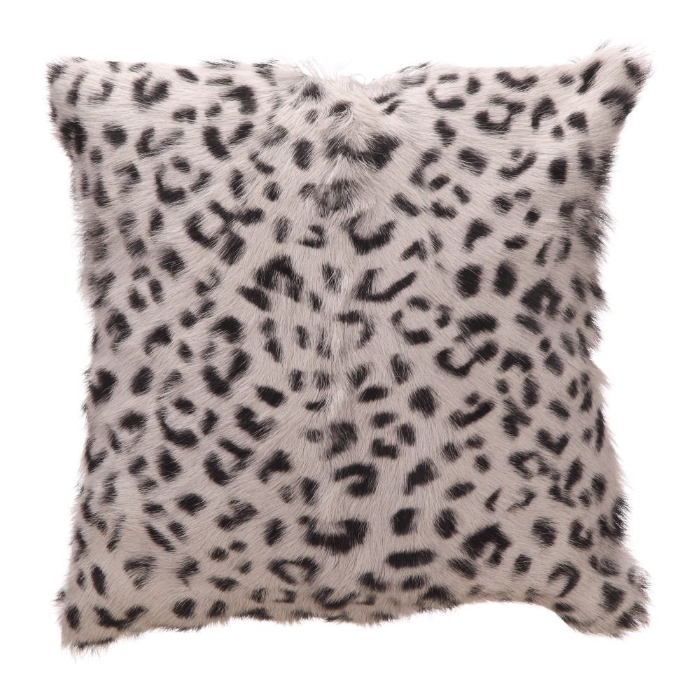 SPOTTED GOAT FUR PILLOW GREY LEOPARD