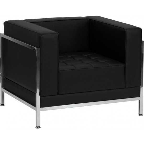 Contemporary Black LeatherSoft Chair with Encasing Frame