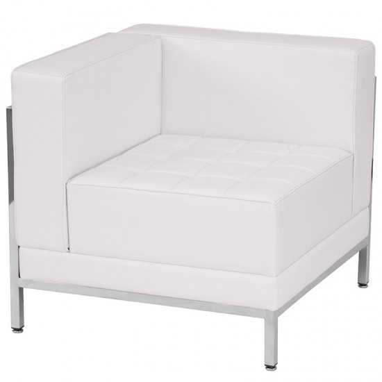 Contemporary Melrose White LeatherSoft Left Corner Chair with Encasing Frame