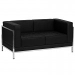 Contemporary Black LeatherSoft Loveseat with Encasing Frame