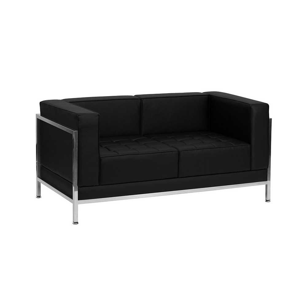 Contemporary Black LeatherSoft Loveseat with Encasing Frame