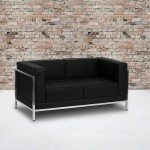 Contemporary Black LeatherSoft Loveseat with Encasing Frame