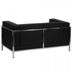 Contemporary Black LeatherSoft Loveseat with Encasing Frame