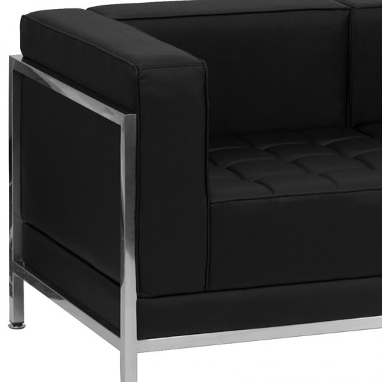 Contemporary Black LeatherSoft Loveseat with Encasing Frame