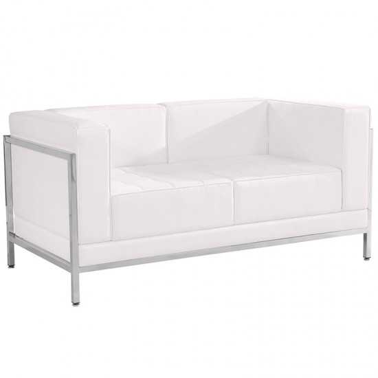 Contemporary Melrose White LeatherSoft Loveseat with Encasing Frame