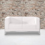 Contemporary Melrose White LeatherSoft Loveseat with Encasing Frame