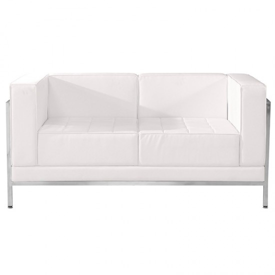 Contemporary Melrose White LeatherSoft Loveseat with Encasing Frame