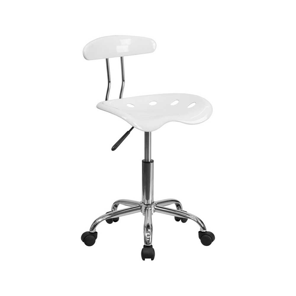 Vibrant White and Chrome Swivel Task Office Chair with Tractor Seat