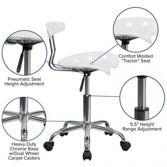 Vibrant White and Chrome Swivel Task Office Chair with Tractor Seat