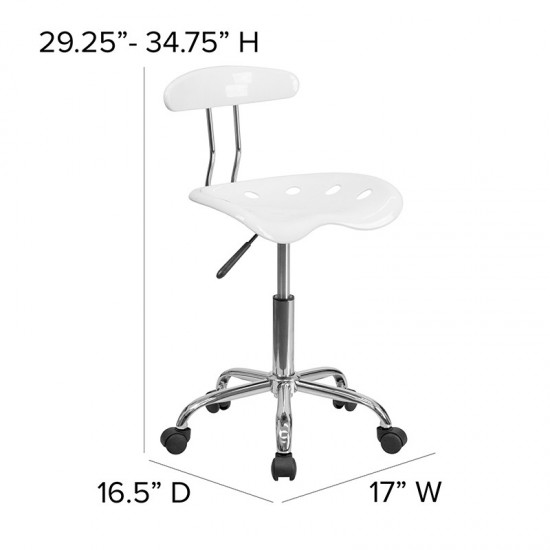 Vibrant White and Chrome Swivel Task Office Chair with Tractor Seat